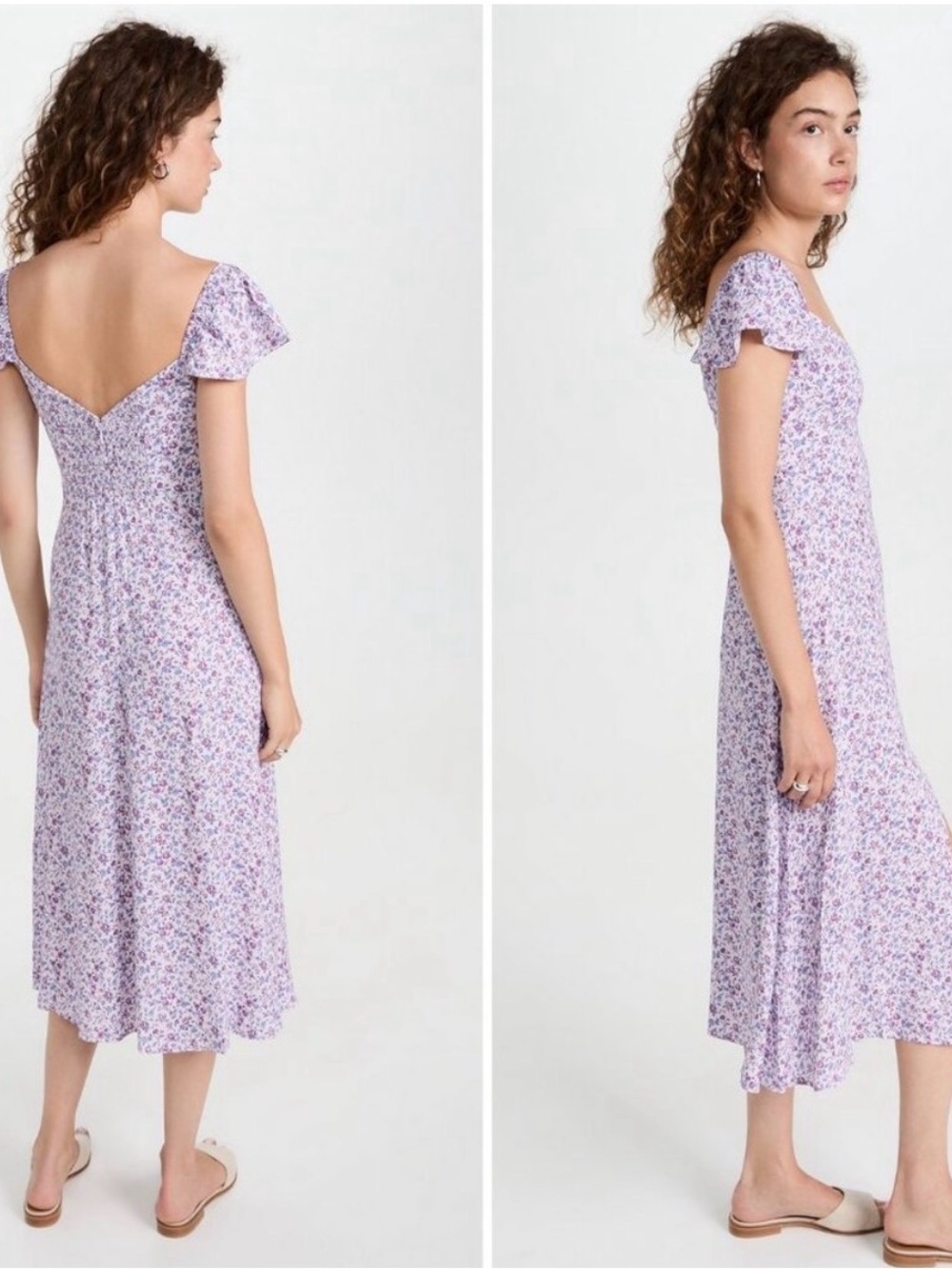 Reformation Baxley Muse Purple Floral Midi Dress with Cap Sleeves - Picture 4 of 8